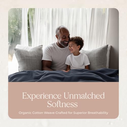 100% Organic Cotton Blanket - GOTS & Fairtrade Certified Organic Cotton Throw Blanket for Bed with Soft Heavy & Breathable Single Knit Weave - Great as Bedspread or Coverlet (Mineral, King/Cal King) Whisper Organics