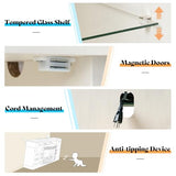 LUXOAK 70" Farmhouse Curved Fireplace TV Stand, LED Light Entertainment Center Table with 36'' Upgrade Electric Fireplace TV Console Cabinet for TVs Up to 80", Antique White Barnwood LUXOAK