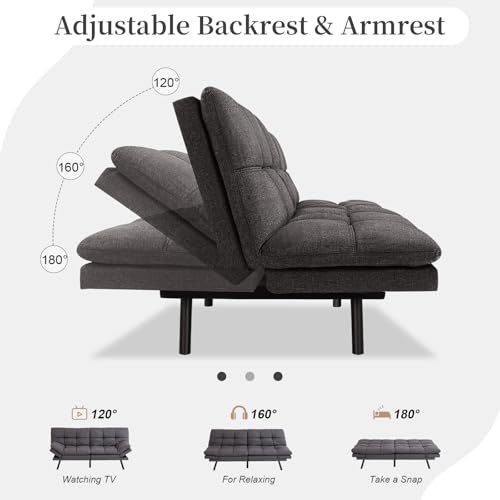 Opoiar Futon Sofa Bed Convertible Memory Foam Couch Bed, Modern Sleeper Sofa with Adjustable Armrests&Backrests, Christmas Futon Sets for Compact Living Spaces Office Dorm Bonus Room,Grey Opoiar