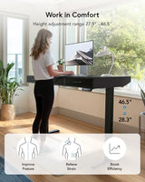 HUANUO Electric Standing Desk with Drawers, C-Clamp Mount Compatible, 48 x 24 Inch Height Adjustable Sit Stand Desk, Fabric Drawers, Home Office Stand Up Desk with 4 Custom Height Settings, Black HUANUO