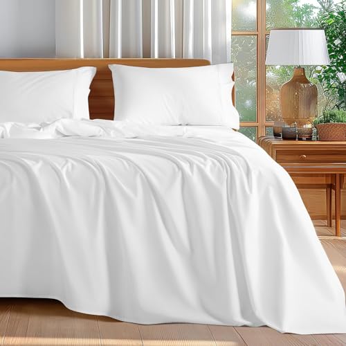 Shilucheng 100% Cotton King Size Sheets Set - 600 Thread Count，Luxury Egyptian Cotton Bed Sheets，5-Star Hotel Quality Sheets, Breathable & Cooling, 16 Inch Deep Pocket - 4 Piece (White, King)
