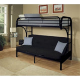 Pemberly Row Twin-Over-Full Futon Metal Bunk Bed, 65" H x 78" W x 41" D, Black Finish, Durable Metal Frame with Built-in Side Ladders, Full-Length Guard Rails, Convertible for Bedroom or Kids' Room Pemberly Row