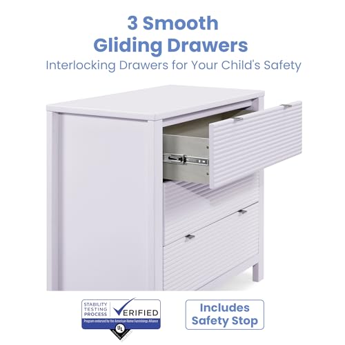 Delta Children Cassie 3 Drawer Dresser with Changing Top and Interlocking Drawers, Lilac Delta Children