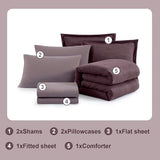 Geniospin Purple Queen Comforter Set - 7 Pieces Egglant Comforter Queen Size, Solid Bedding Set for All Season, Textured Bed in a Bag with Sheets Geniospin