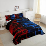 Feelyou Red Blue Bedding Set Twin Size Boys Girls Geometric Strip Lines Comforter Set for Kids Comforter Abstract Modern Duvet Set Room Decor Duvet Set with 1 Pillow Case Feelyou