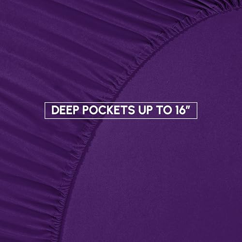 Elegant Comfort 8-Piece Pinch Pleated Comforter Set - All Season Complete Bed in a Bag, Includes 4pc Smart Sheet Set, Bed Skirt, Comforter, Matching Pillowcases and Shams, King/Cal King, Purple Elegant Comfort