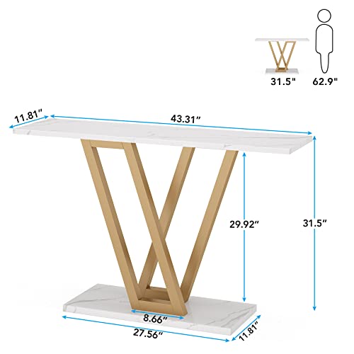 Tribesigns Gold Console Table, Modern Hallway Table for Entryway, 43 Inch Entryway Tables Narrow Sofa Table for Living Room, Stable Metal Frame & Easy Assemble, Faux Marble White Tribesigns