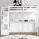 VilroCaz Full XL Size Loft Bed with Full Size Murphy Bed and Desk, Multi-Functional Solid Wood Loft Bed Frame with Storage Staircase and Light Strip, Maximize Space VilroCaz