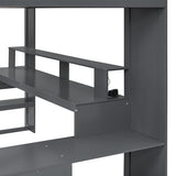 Brabrety Dark Gray Full Size Gaming Loft Bed with Desk, LED Lights and Storage Solutions Brabrety