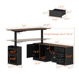 Homsee Home Office L Shaped Electric Standing Desk with Drawers and Shelves, Height Adjustable Stand up Desk, 63" Computer Executive Corner Table, Walnut & Black Homsee