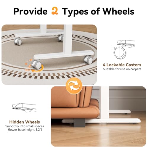 JOY worker Mobile Standing Desk, 35In Small Height Adjustable Desk with Drawer, Rolling Treadmill Desk Workstation with Wheels, Portable Walking Pad Table for Home Office, White JOY worker