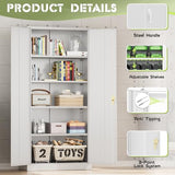 Crownland 72" Lockable Metal Storage Cabinet, Garage Storage Cabinets, High Office Cabinet with Adjustable Shelves for Garage, Home Office,Pantry, File(White) Crownland
