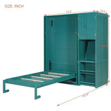 KALALLA Twin Size Rotating Wall Murphy Bed with Bookshelf, Top Cabinet, Horizontal Murphy Bed Frame with Extendable Desk & Side Storage, Space Saving, Boys Girls Kids Adults, Teal KALALLA