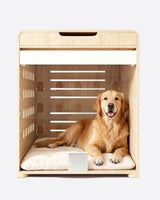 Modern Dog Crate Furniture with Charging Station Large Kennel Indoor with Flip-up Hidden Acrylic Door for Large and Medium Breeds up to 110lb Wood Pet End Side Table Cage, Oak GOUUN