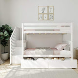 Max & Lily Twin Bunk Bed with Staircase and Storage Drawers, Underbed, White Max & Lily