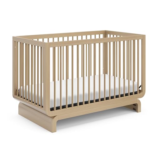 Storkcraft Santorini Deluxe 5-in-1 Convertible Crib with Bonus Toddler Guardrail (Driftwood) – GREENGUARD Gold Certified, Toddler Guardrail Included in Box, Fits Standard Crib Mattress - WoodArtSupply