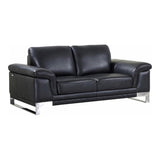Pemberly Row Modern 73" Genuine Italian Leather Loveseat in Black Pemberly Row