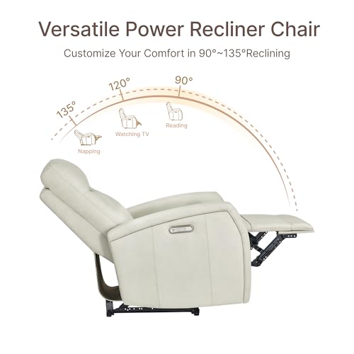 KISLOT Wall Hugger Power Recliner Chair with USB & Type-C Ports Faux Leather Recliner 135° Reclining Small Space Electric Sofa for RV Living Room Bedroom