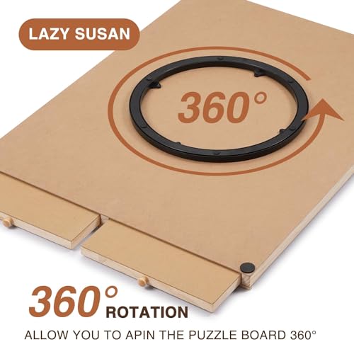 Redipo 1500 Pieces Wooden Puzzle Board, Puzzle Table with 4 Drawers, 36" x 25" Portable Lazy Susan Spinning Puzzle Boards with Cover Mat and Chess Set, Rotating Puzzle Tables for Adults and Kids Redipo
