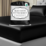 DECOLURE Satin Fitted Sheet Queen Size (1 PC) – Luxuriously Smooth & Softer Than Silk Bed Sheets w/ 15 Inch Deep Pocket Hypoallergenic Wrinkle Free, Secure Snug Fit, Elastic Corner Straps (Black) DECOLURE