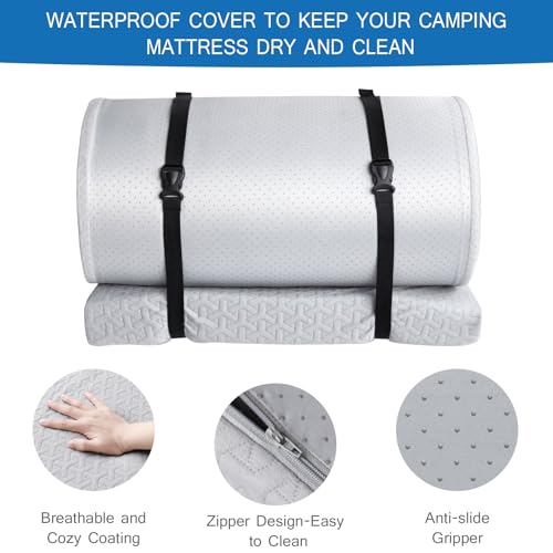 Memory Foam Camping Mattress Pad 3 Inch Thick, Portable Sleeping Pad with Waterproof Cover, Portable Roll Up Cot Mattress Pad Floor Mat for Travel Truck Bed Tent 72" x 24"x 3" Coldwind