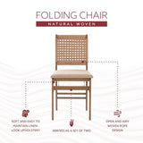 Linon Bennett Natural Folding Chair with Woven Rope Back and Linen Upholstered Seat Set of 2 Linon