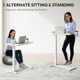 SANODESK Mobile Standing Desk with Hidden Wheels,Pneumatic Laptop Desk Rolling Computer Cart Movable Height Adjustable Small Sit Stand Desk for Home Office(31.5" W x 15.7" D,White) SANODESK