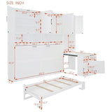 Merax Horizontal Murphy Bed Cabinet Twin Size with Desk & Small Closet & Cabinet with Doors & Open Storage Shelves, Twin Hidden Murphy Wall Bed with Storage for Living Room, White Merax