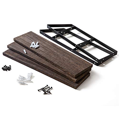 Mkono Floating Wall Shelves 3 Tier 17 Inch Rustic Hanging Shelf with Metal Bracket Wall Mount Wood Storage Display Shelves for Living Room Bathroom Bedroom Kitchen Office,Medium Mkono