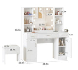 Vabches Makeup Vanity Table with Lighted Mirror & Power Strip, Large Vanity Set Vanity Desk with Storage Stool, 3 Lighting Modes, Brightness Adjustable, 45.2in(L) Vabches