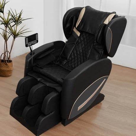 KEIKI Zero Gravity Massage Chair Recliner with 10 Massage Rollers, Full Body Air Pressure Therapy, Heated Lumbar & Leg, Foot & Calf Massage, Bluetooth Audio, Adjustable Intensity, PU Leather, Black KEIKI
