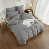 YASMENG 100% Cotton Muslin Duvet Cover Set King Size Grey, Ultra Soft Breathable Absorbent Gauze Bedding Duvet Cover, Luxurious Minimalist Natural Wrinkle Linen Textured Comforter Cover 104" x 90" YASMENG
