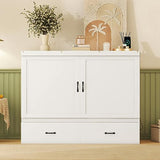 JULYFOX Murphy Bed Chest Queen Size, Hard Wood Platform Bed with Headboard Storage Drawers Underneath No Box Spring Needed 500 lbs Heavy Duty for Small Spaces(Queen,White) JULYFOX
