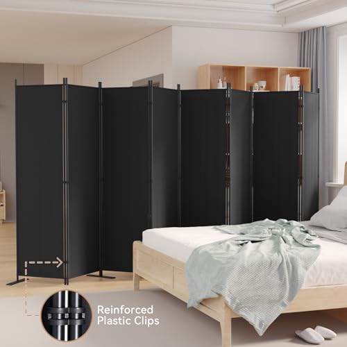 C-Hopetree 8 Panels Room Divider, 6 Ft Tall Indoor Folding Privacy Screen, Portable Partition Separator, Freestanding Separation Temporary Wall for Office, Bedroom, 160" W X 71" H, Black C-Hopetree