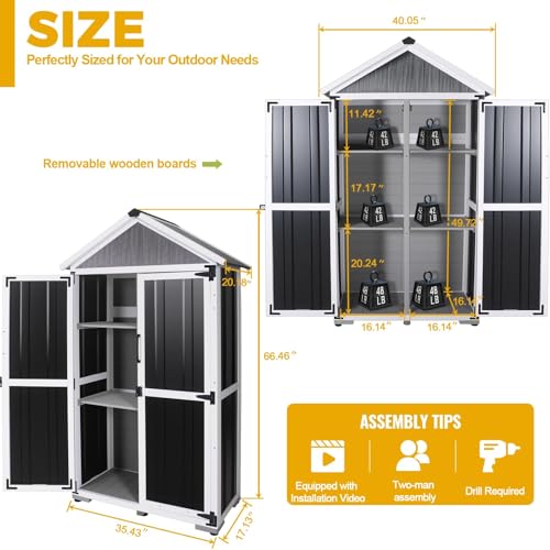 Outdoor Storage shed Small Storage shed with Floor Wooden Frame Lockable Metal Door Adjustable Shelves Cabinets Waterproof Large Capacity Storage Tool Cabinet Box for Backyard Garden Patio Lawn Agitree