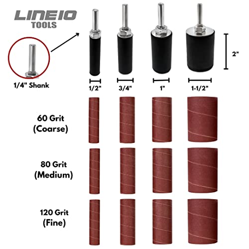 LINE10 Tools 16 Pack Sanding Drum and Sleeves Set for Drill, 2-inch Long, 60, 80 and 120 Grit LINE10 Tools