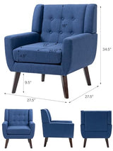 Accent Chair, Mid-Century Modern Fabric Chairs with Arms for Living Room, Comfy Upholstered Club Single Sofa Armchair for Bedroom Waiting Room with Solid Wood Frame (Fabric Navy Blue, Set of 1) DREAMSIDEA