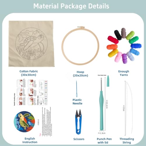 Punch Needle Kits Shih Tzu Dog and Flowers Embroidery Starter Set with Hoop Easy for Beginners DIY Stress Relief Handmade Craft Hobby and Home Decor 20x20cm-3