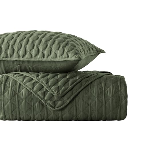 WDCOZY Olive Green Quilts Queen Size Bedding Set with 2 Pillow Shams, Lightweight Soft Full Bedspread Coverlet, Thin Comforter Bed Cover for All Season, 3 Pieces, 90x90 inches WDCOZY