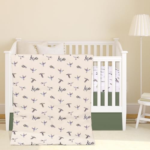 CroBlissful 3 Pieces Mallard Duck Nursery Crib Bedding Set for Girls Boys Mallard Duck Baby Standard Size Bedding Sets with Comforter Fitted Sheet Crib Skirt CroBlissful