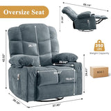 Oversized Massage Swivel Recliner Chair with Lumbar Heating for Living Room Rocker Recliner Single Sofa with Cup Holders and USB Charge Port, Large Big Chair Recliners for Adult