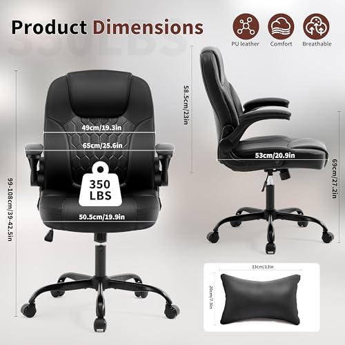 Nexthro Executive Office Chair PU,Leather Office Chair with Wheels,360° Swivel Rolling Chair with Padded Arms,Ergonomic Computer Chair with Lumbar Support for Short People Use(Black) Nexthro