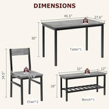GAOMON Dining Table Set for 4, Modern Kitchen Table with 2 Chairs and Bench for Small Space, 4-Person Dining Room Table Set with Metal Frame and Storage Rack, Dinette Set for Apartment, Gray GAOMON
