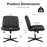 DUMOS Desk Chair No Wheels, Criss Cross Chair Wide Cross Legged Office Desk Vanity Chair, PU Leather Armless Adjustable Swivel Chairs for Home Computer Task Black DUMOS