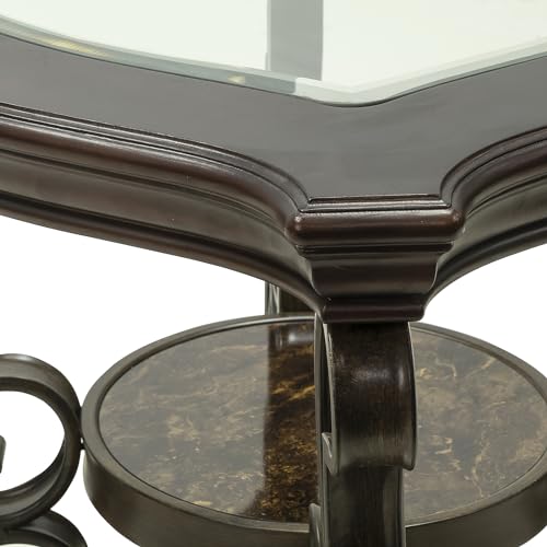 HomVent Vintage Console Table with Glass Top and Scrollwork Metal Legs,Mid-centruy Dark Brown Entryway Table Sofa Side Tables Narrow Tables HomVent