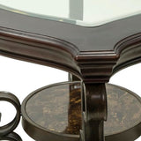 HomVent Vintage Console Table with Glass Top and Scrollwork Metal Legs,Mid-centruy Dark Brown Entryway Table Sofa Side Tables Narrow Tables HomVent
