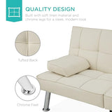 Best Choice Products Linen Modern Folding Futon, Reclining Sofa Bed for Apartment, Dorm w/Removable Armrests, 2 Cupholders - Ivory Best Choice Products