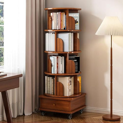 TruRim 360° Rotating Five-Tier Bookshelf for Small Spaces - Stylish Wooden Storage Tower - WoodArtSupply