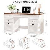 Ieejdn 59" Home Office Desks, Executive Desk, Farmhouse Computer Desk with 7 Drawers and Charging Station, File Drawer, Rustic Computer Writing Desk,Antique Cream Ieejdn