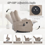 EZZUP Power Lift Recliner Chair with Vibration Massage and Heat for Petite Elderly, Small Lift Chair with Side Pocket Remote Control, Infinite Position, Polyester Fabric Khaqi